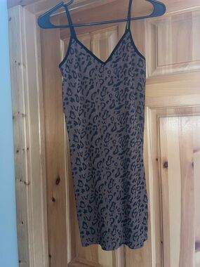 Bozzolo Leopard-Print Slip Dress in Brown and Black
